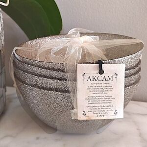 Akcam Handmade Silver Iridescent Turkish Glass Bowls | Set of 4